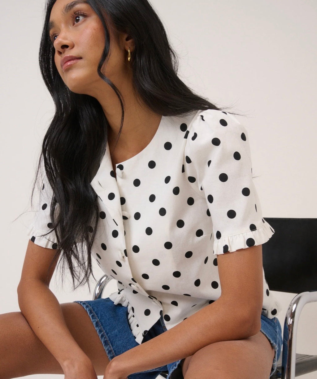 Nobody's Child White Polka Dot Tailored Top