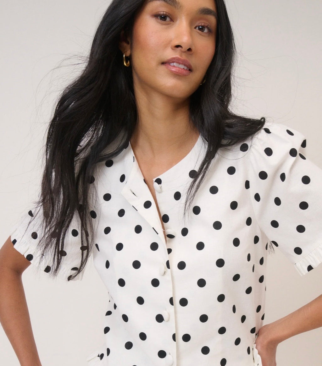 Nobody's Child White Polka Dot Tailored Top