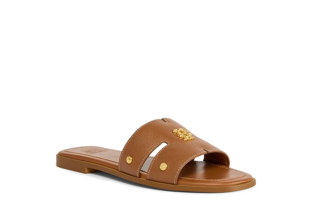 Holland Cooper Heraldic Monogram Slides Tan Saffiano