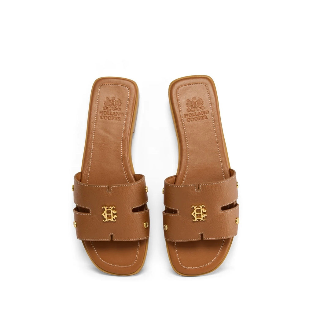 Holland Cooper Heraldic Monogram Slides Tan Saffiano