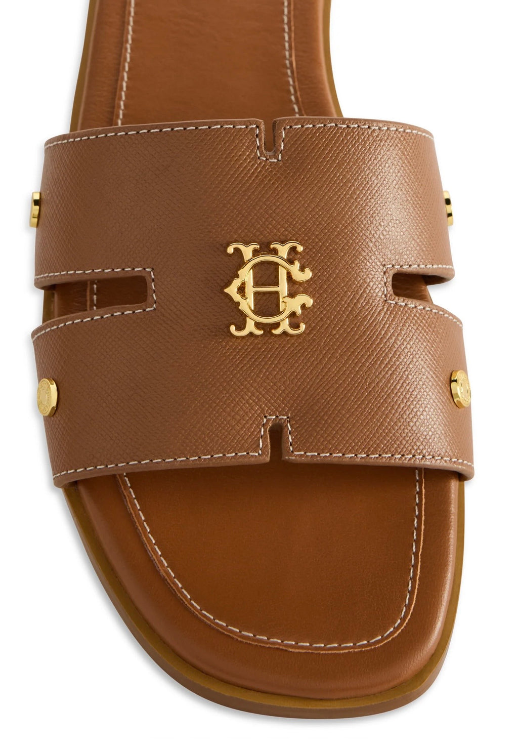 Holland Cooper Heraldic Monogram Slides Tan Saffiano
