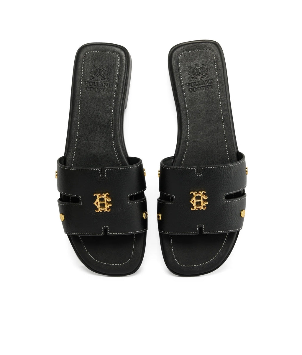 Holland Cooper Heraldic Monogram Slides Black Saffiano