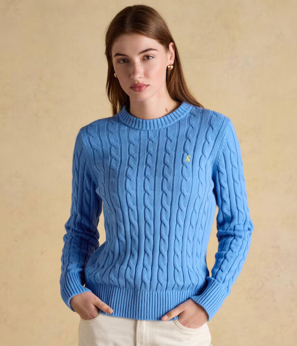Joules Blue Classic Crew Neck Cotton Cable Knit Jumper