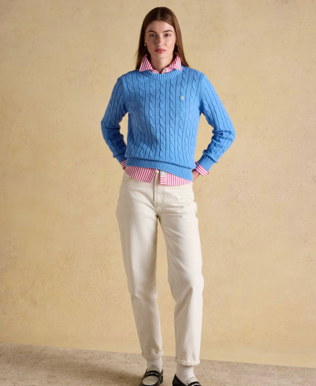 Joules Blue Classic Crew Neck Cotton Cable Knit Jumper