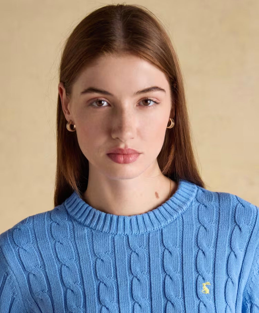 Joules Blue Classic Crew Neck Cotton Cable Knit Jumper