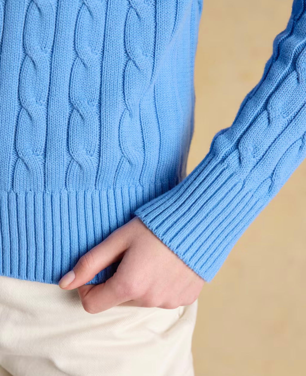 Joules Blue Classic Crew Neck Cotton Cable Knit Jumper