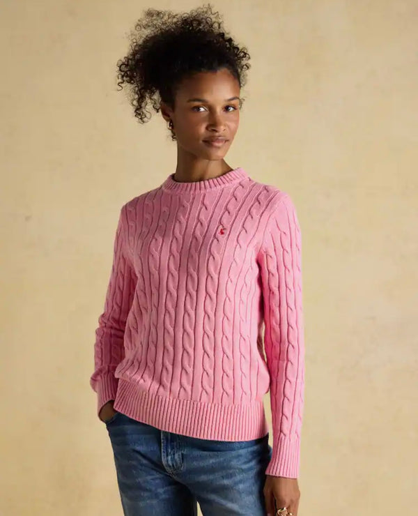 Joules Pink Classic Crew Neck Cotton Cable Knit Jumper