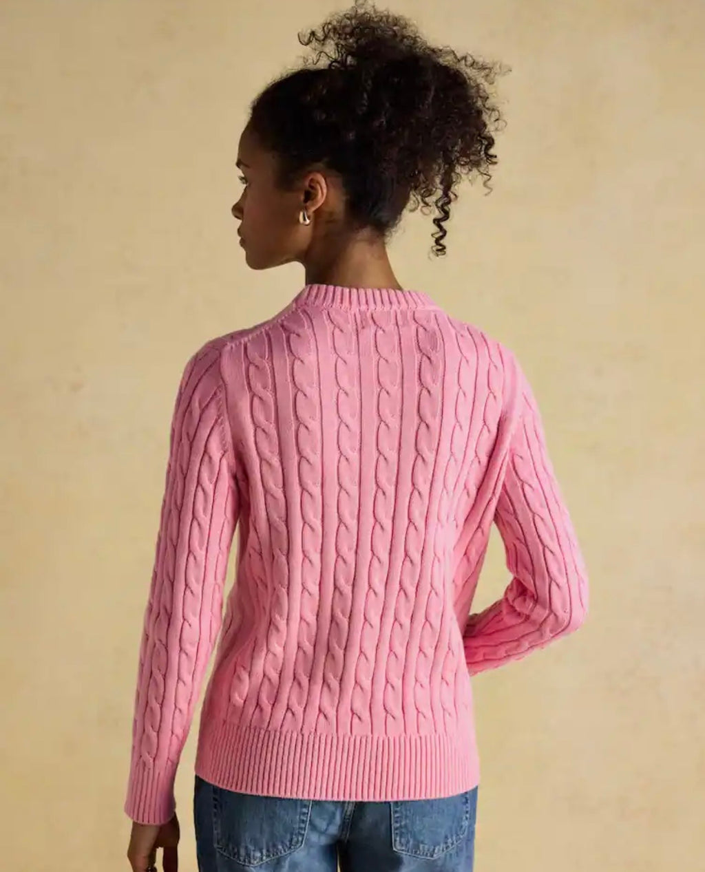 Joules Pink Classic Crew Neck Cotton Cable Knit Jumper