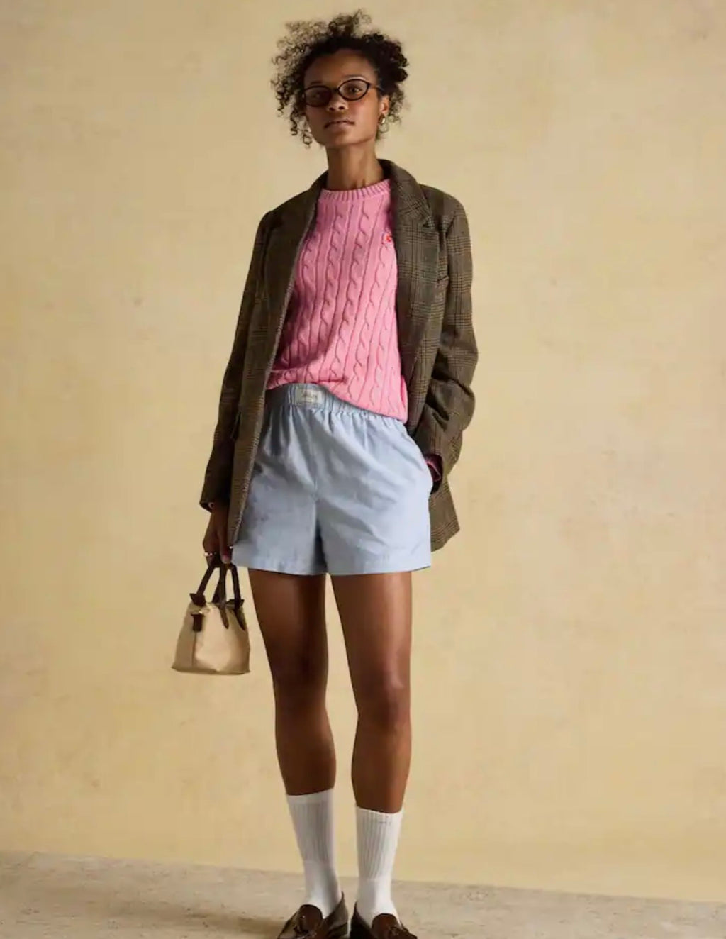 Joules Pink Classic Crew Neck Cotton Cable Knit Jumper