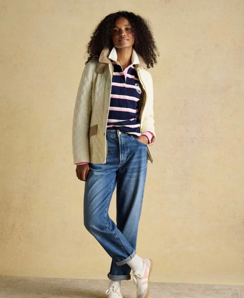 Joules Highclere Neutral Diamond Quilted Showerproof Jacket