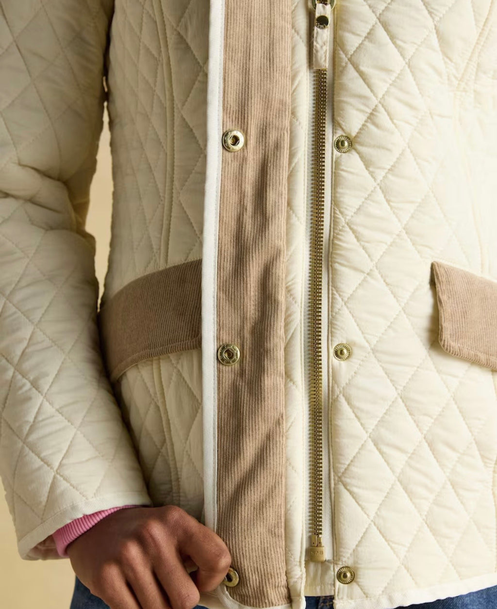 Joules Highclere Neutral Diamond Quilted Showerproof Jacket