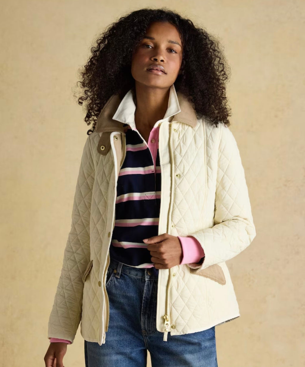 Joules Highclere Neutral Diamond Quilted Showerproof Jacket