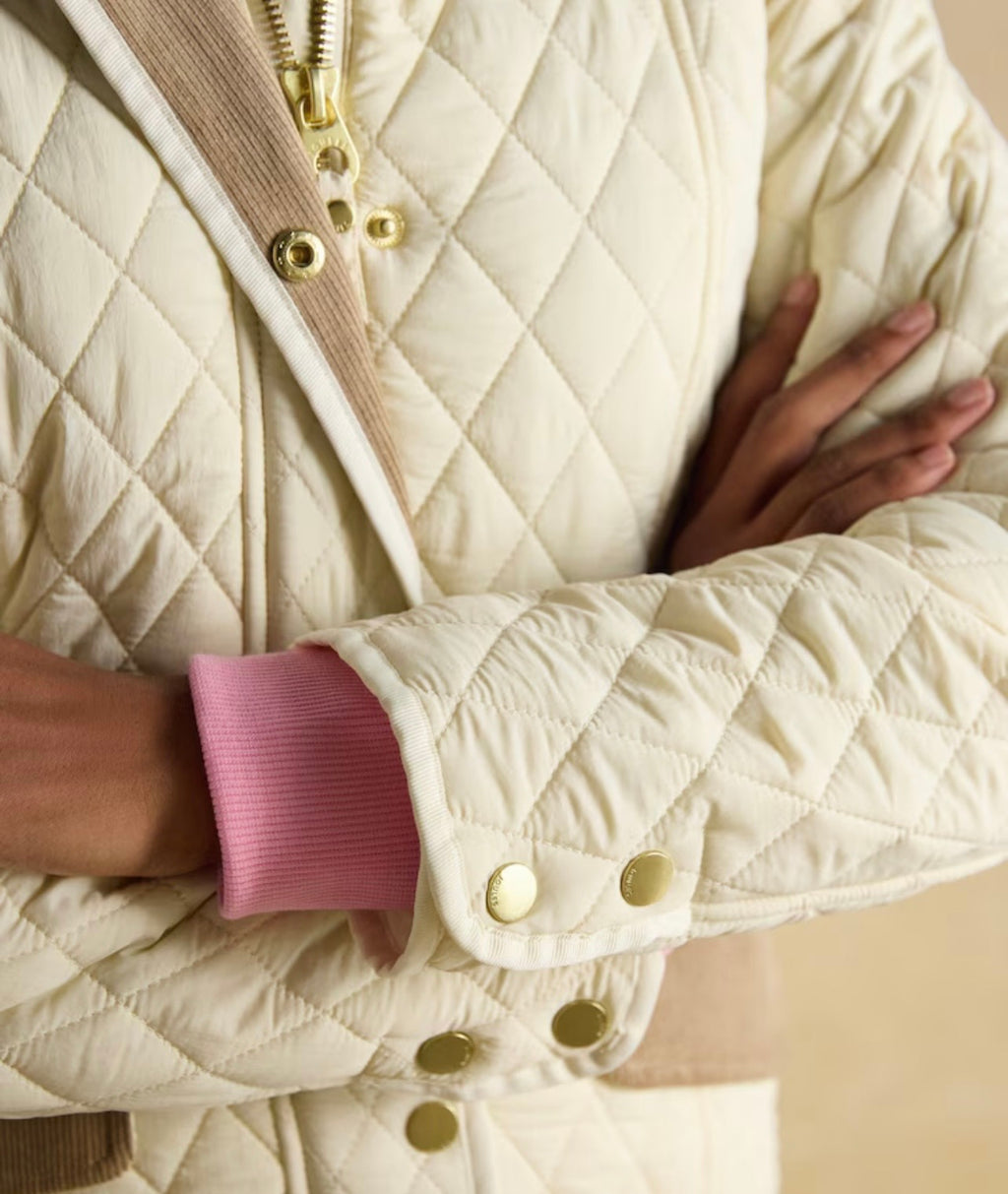 Joules Highclere Neutral Diamond Quilted Showerproof Jacket