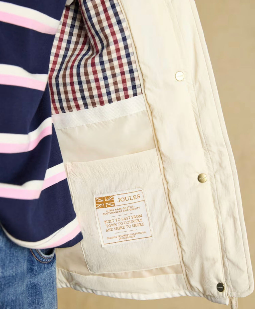 Joules Highclere Neutral Diamond Quilted Showerproof Jacket