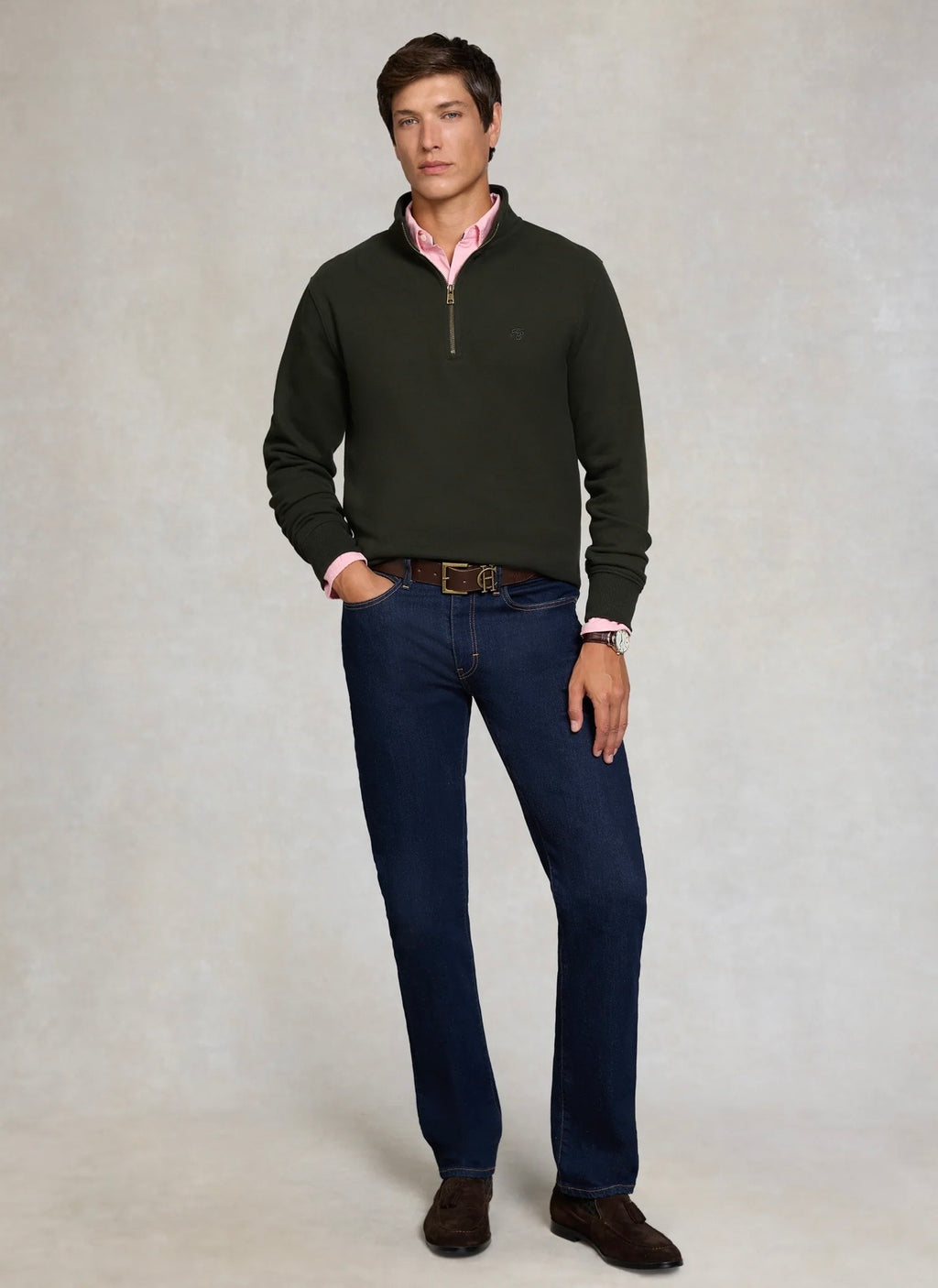 Holland Cooper Men's Quarter Zip Sweat Racing Green