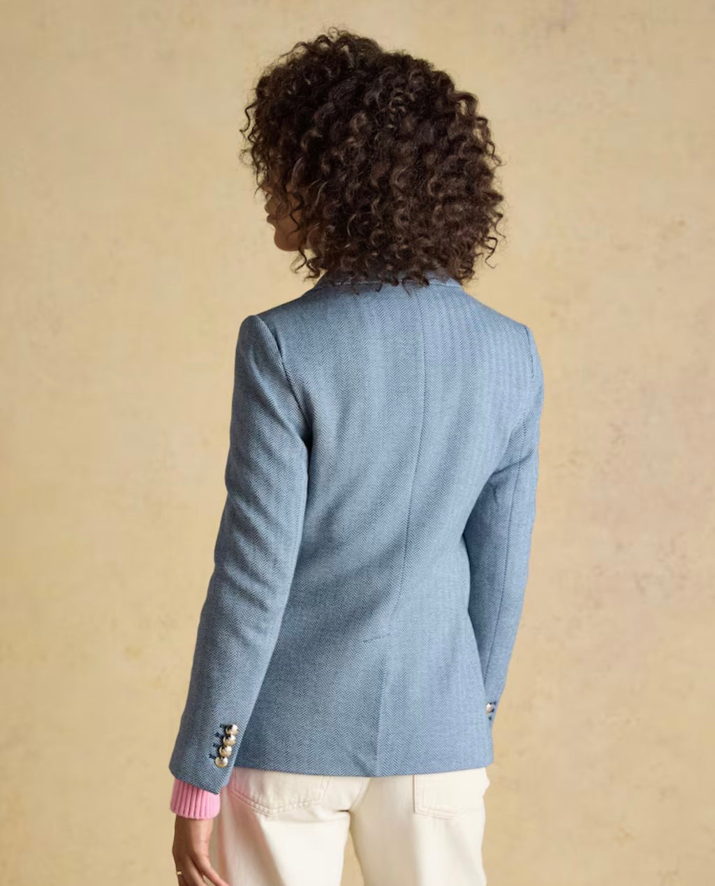 Joules Albury Blue Herringbone Jersey Tweed Blazer