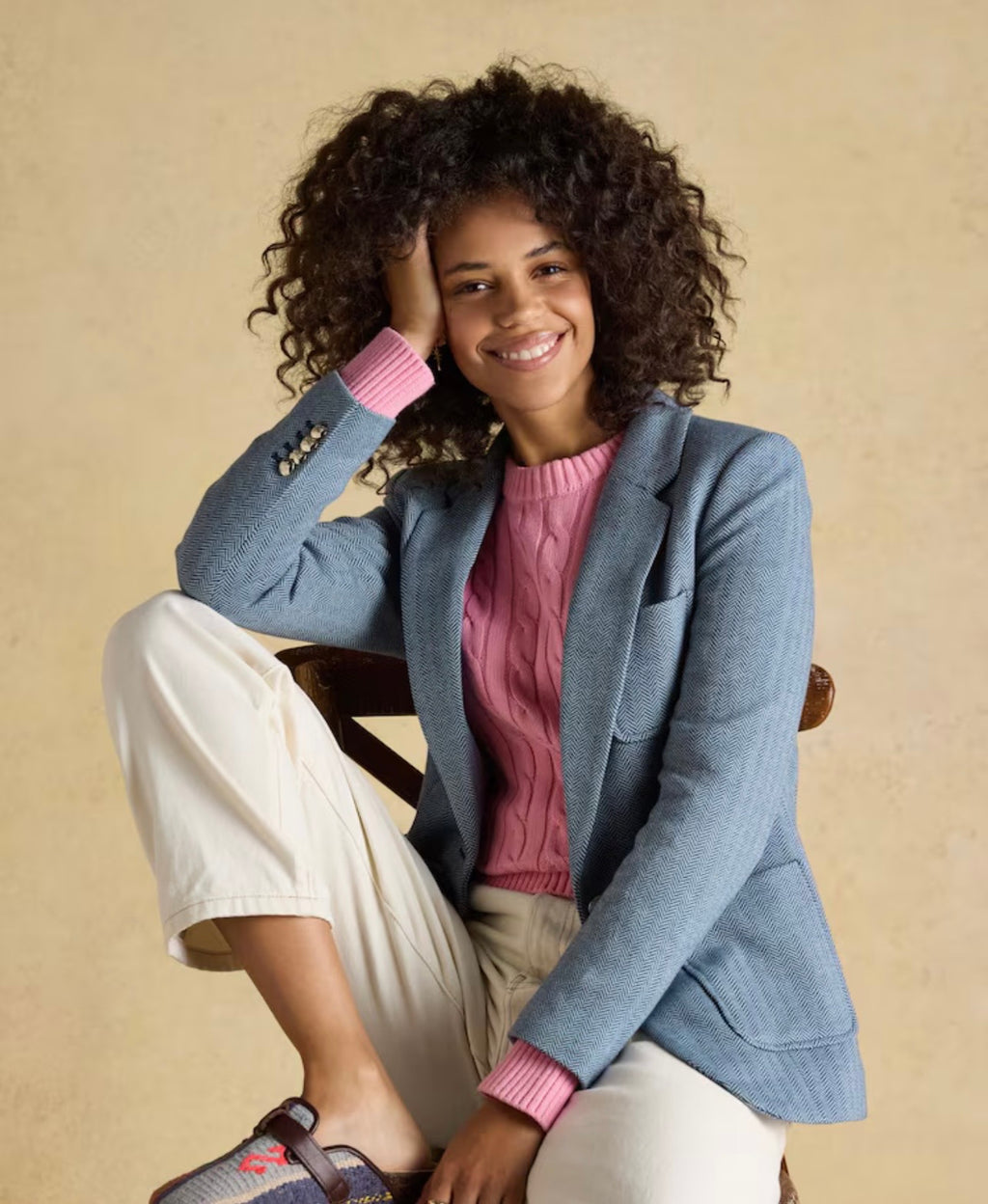 Joules Albury Blue Herringbone Jersey Tweed Blazer