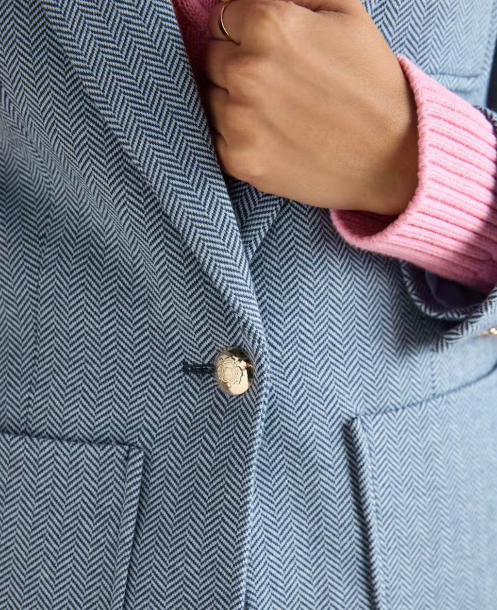 Joules Albury Blue Herringbone Jersey Tweed Blazer