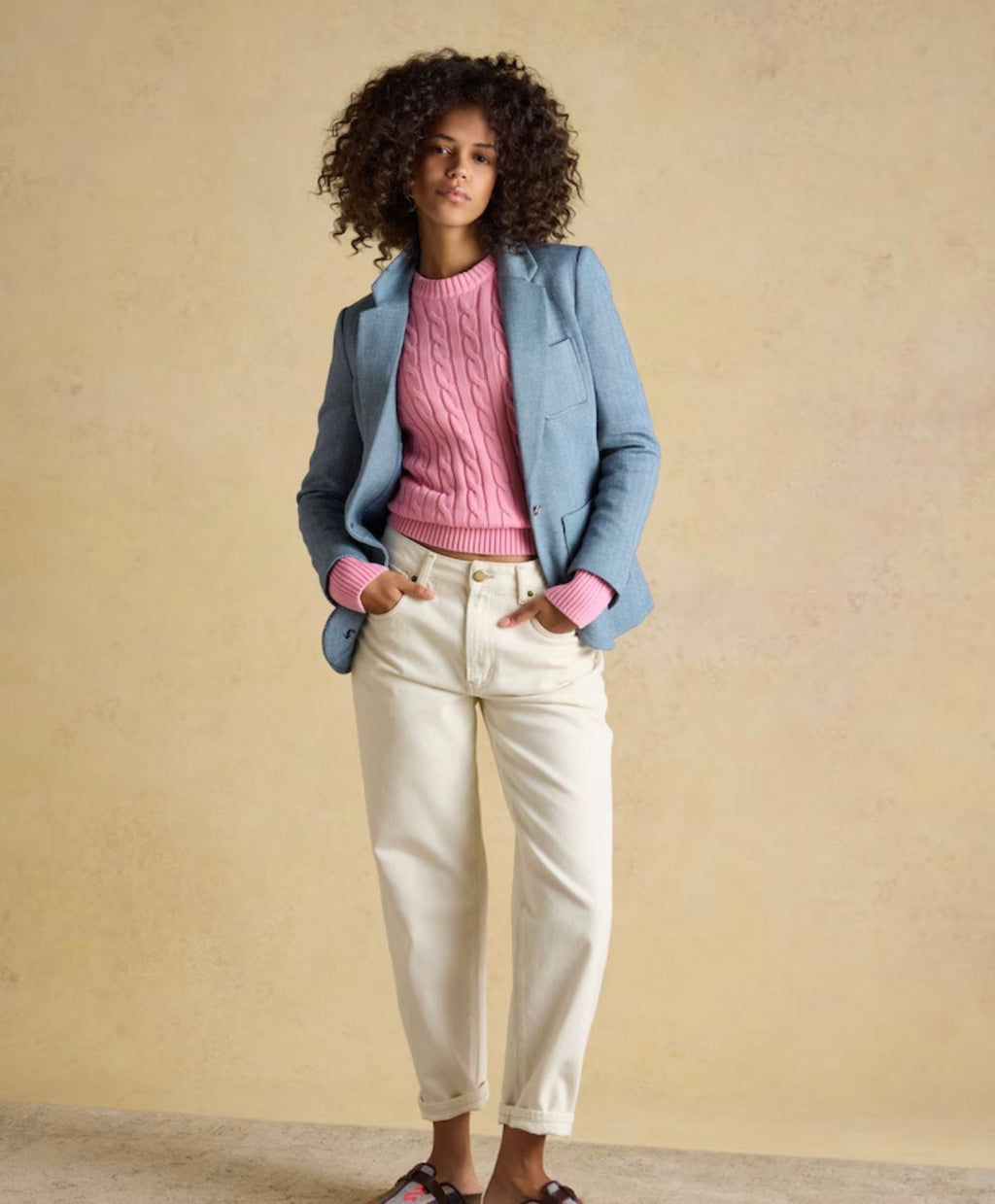 Joules Albury Blue Herringbone Jersey Tweed Blazer