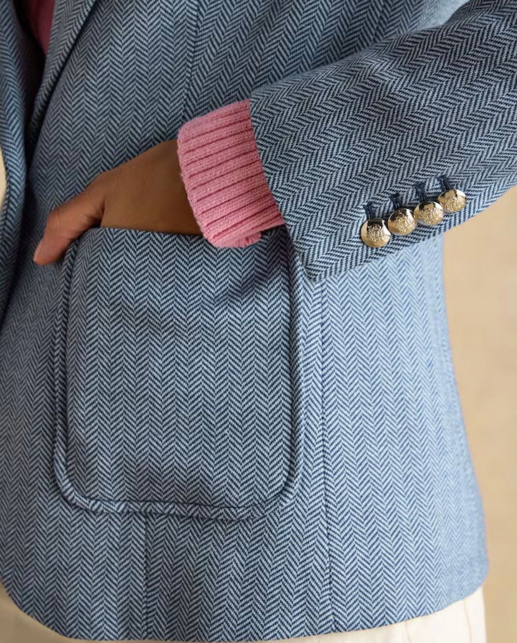 Joules Albury Blue Herringbone Jersey Tweed Blazer