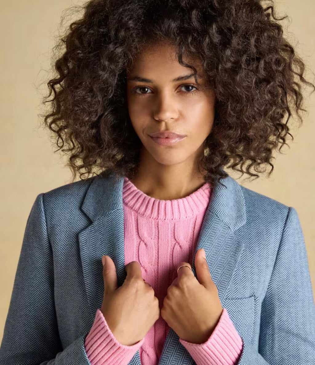 Joules Albury Blue Herringbone Jersey Tweed Blazer