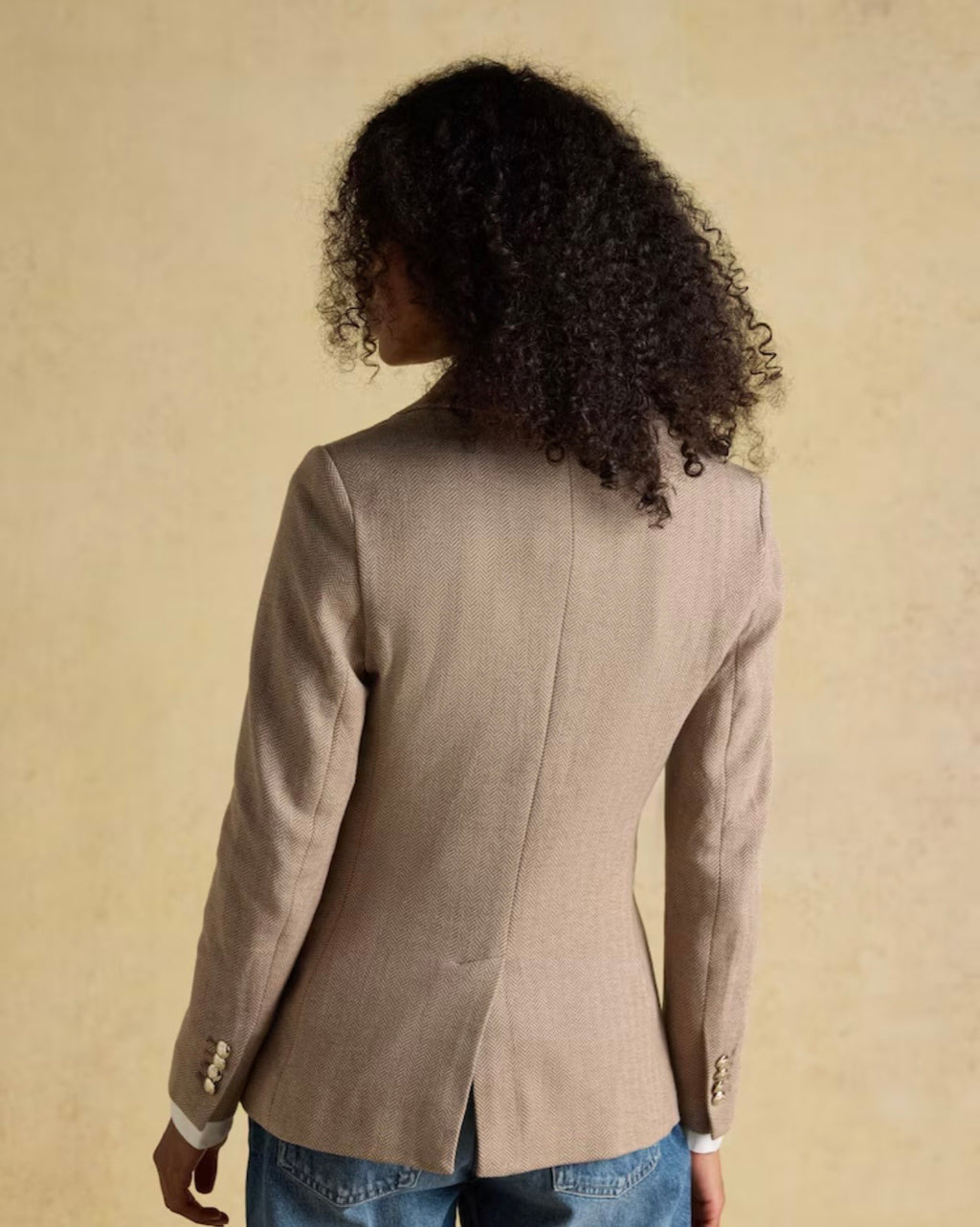 Joules Albury Tan Brown Herringbone Jersey Tweed Blazer