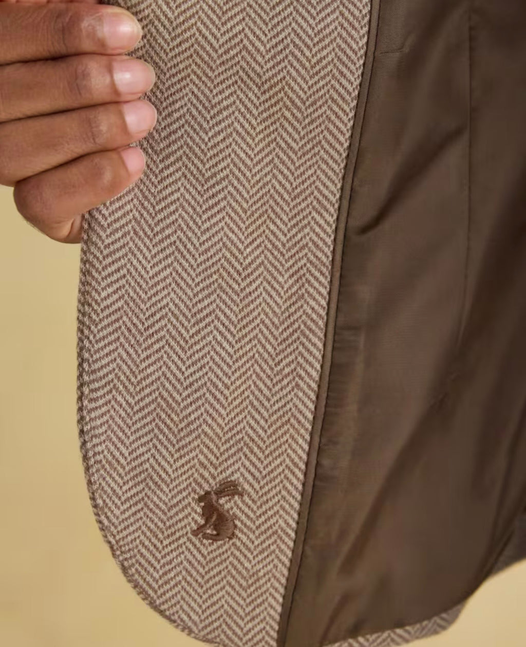 Joules Albury Tan Brown Herringbone Jersey Tweed Blazer