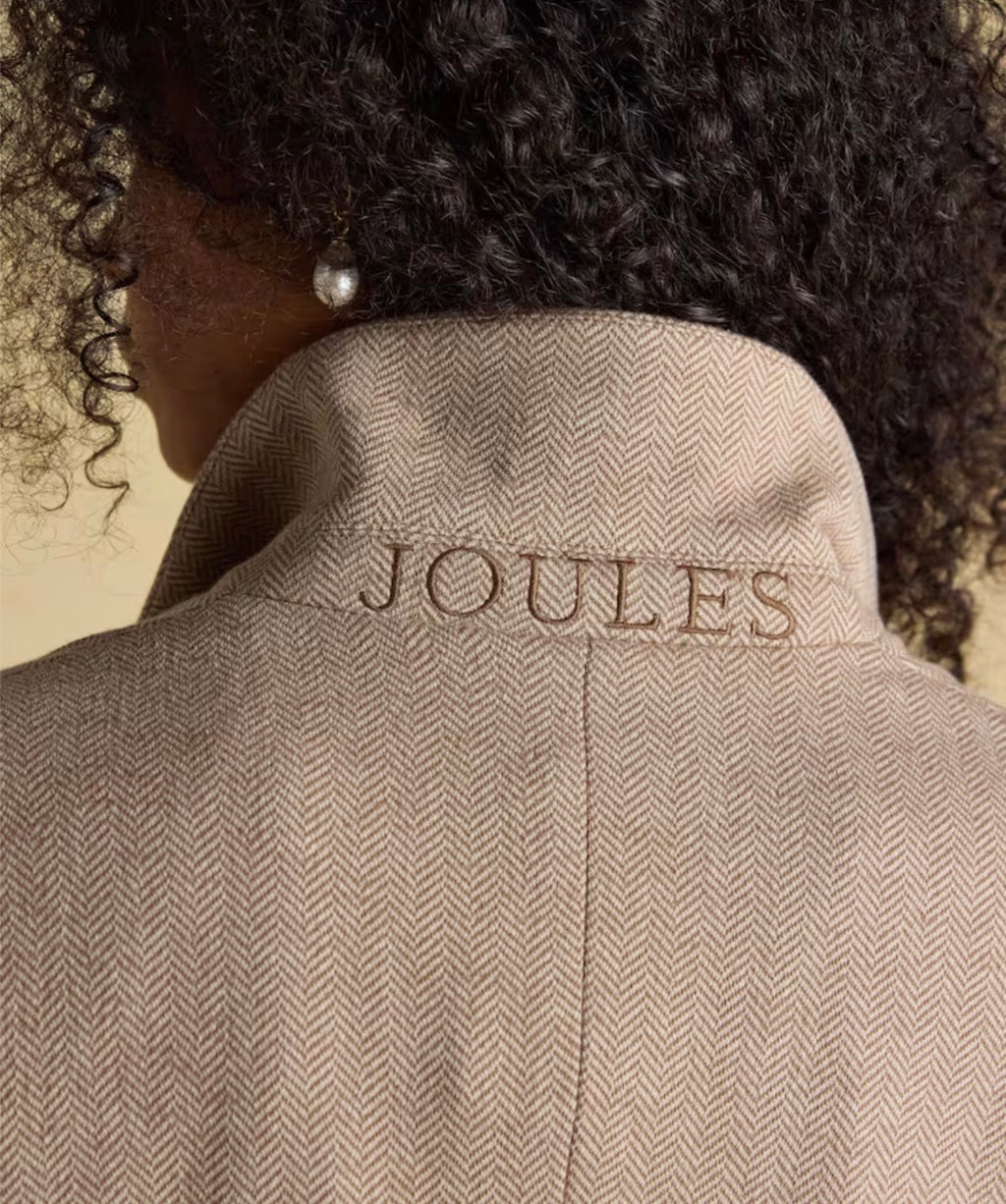Joules Albury Tan Brown Herringbone Jersey Tweed Blazer