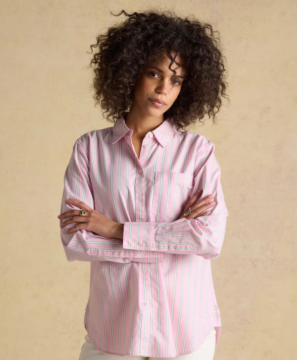 Joules Pink Striped Boyfriend Fit Oxford Shirt