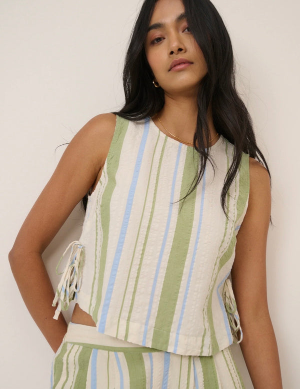 Nobody's Child Green And Blue Striped Swing Top