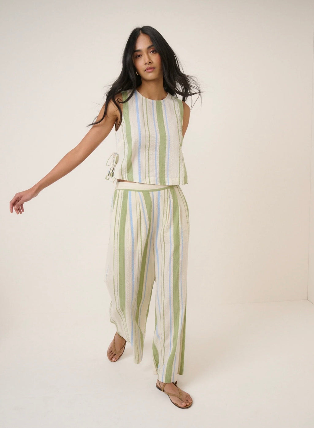 Nobody's Child Green And Blue Striped Swing Top