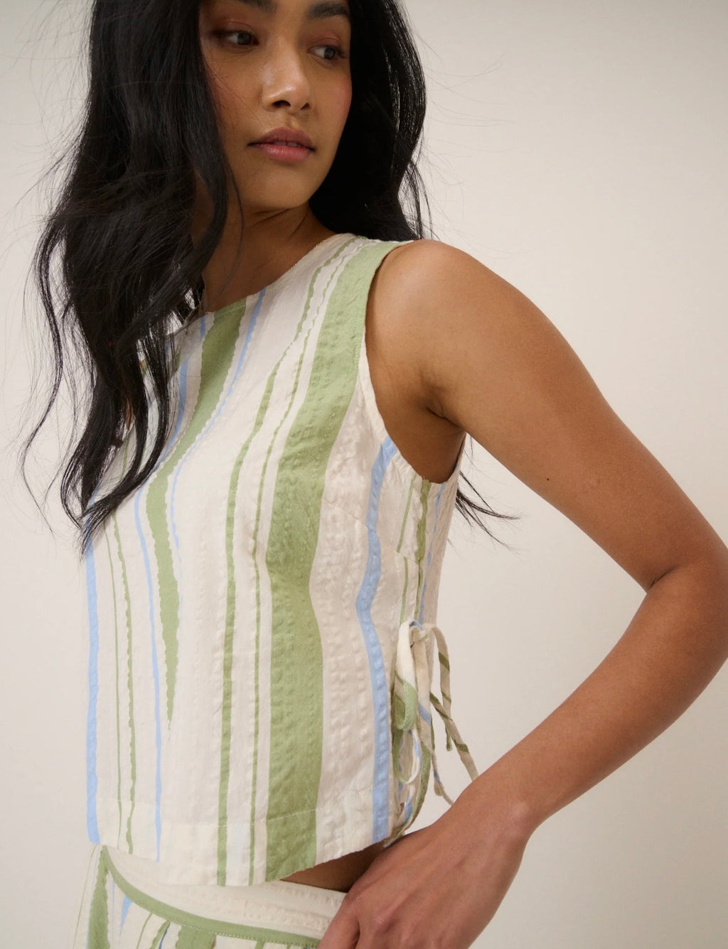 Nobody's Child Green And Blue Striped Swing Top