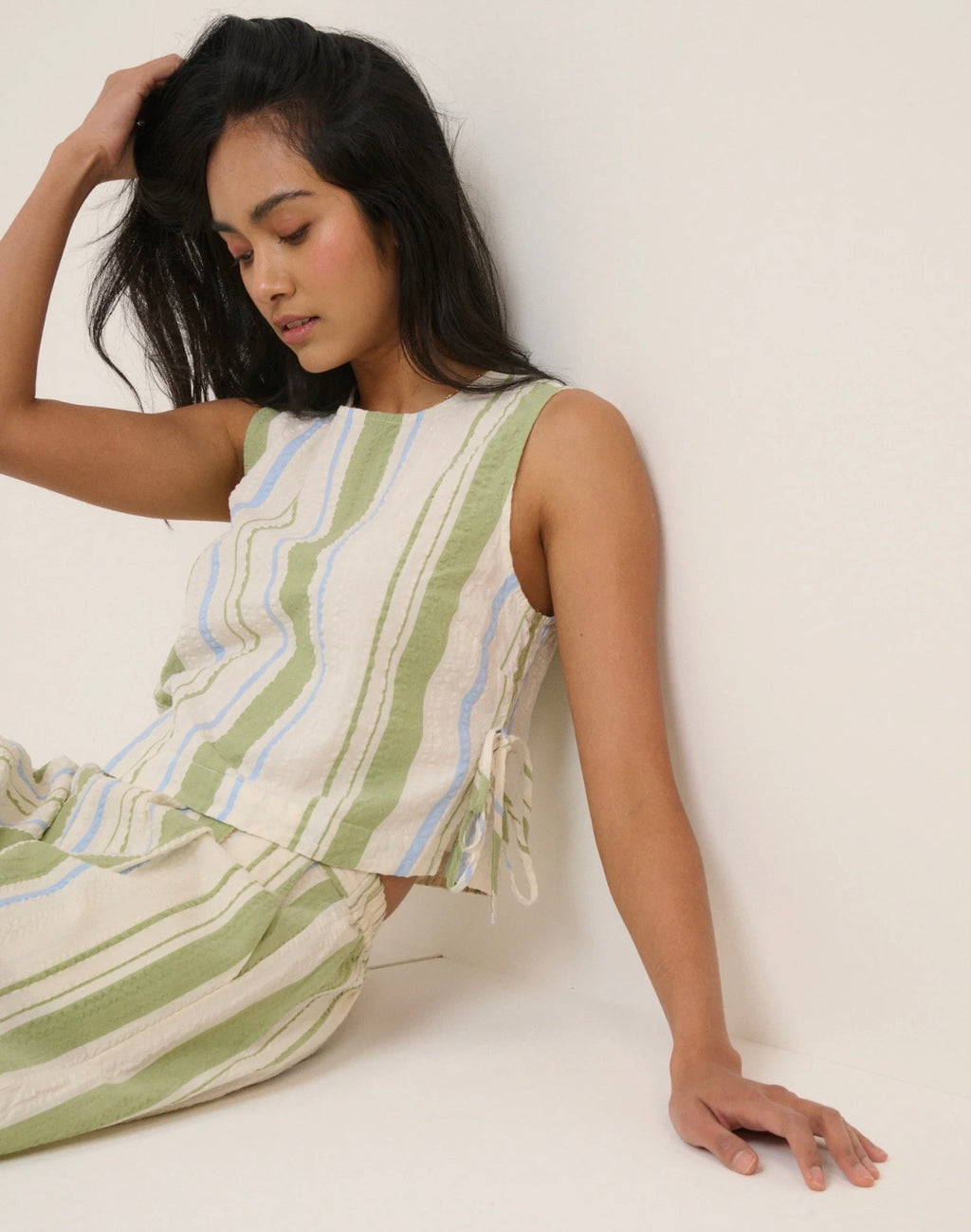 Nobody's Child Green And Blue Striped Swing Top
