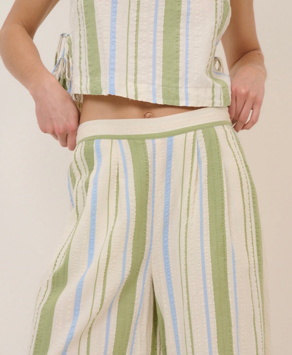 Nobody's Child Green and Blue Striped Wide Leg Parker Trousers