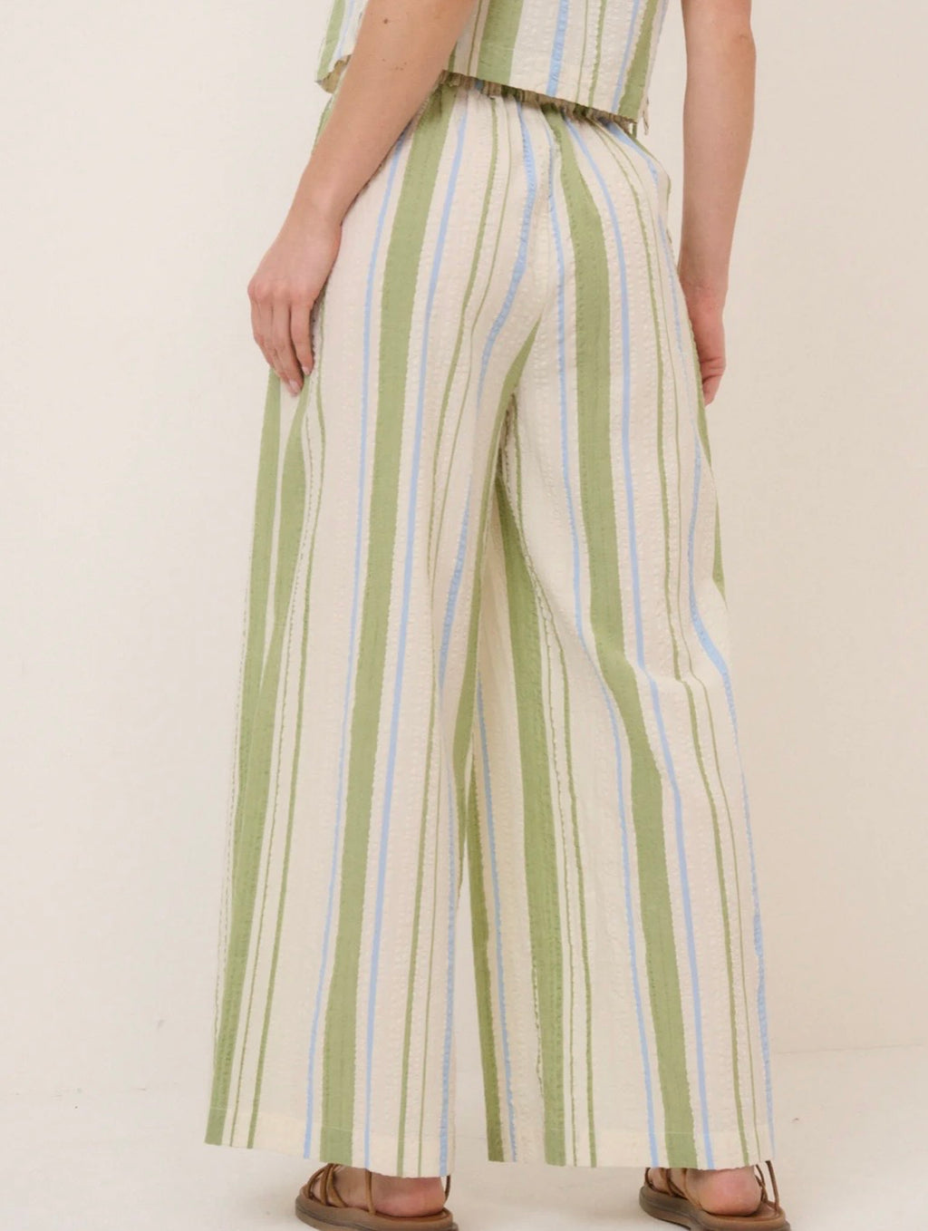 Nobody's Child Green and Blue Striped Wide Leg Parker Trousers