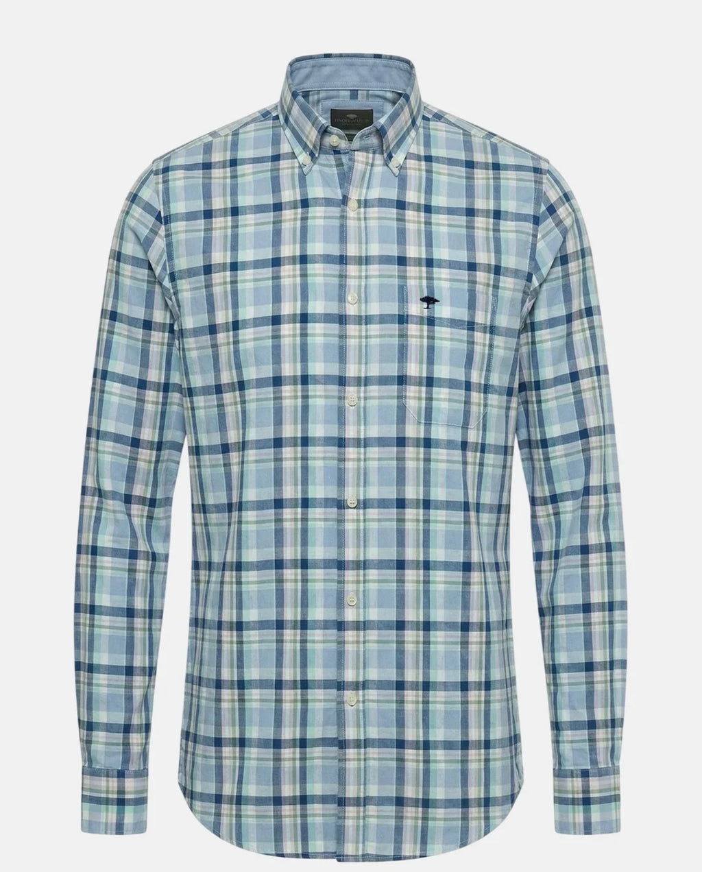 Fynch-Hatton Washed Oxford Check Button Down Shirt Mint