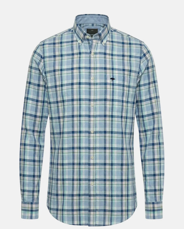 Fynch-Hatton Washed Oxford Check Button Down Shirt Mint