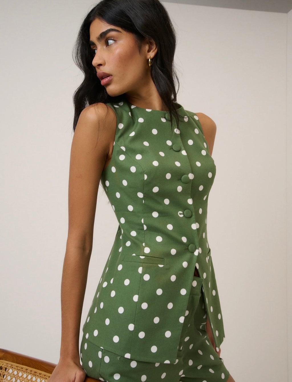 Nobody's Child Green Polka Dot Longline Tailored Waistcoat