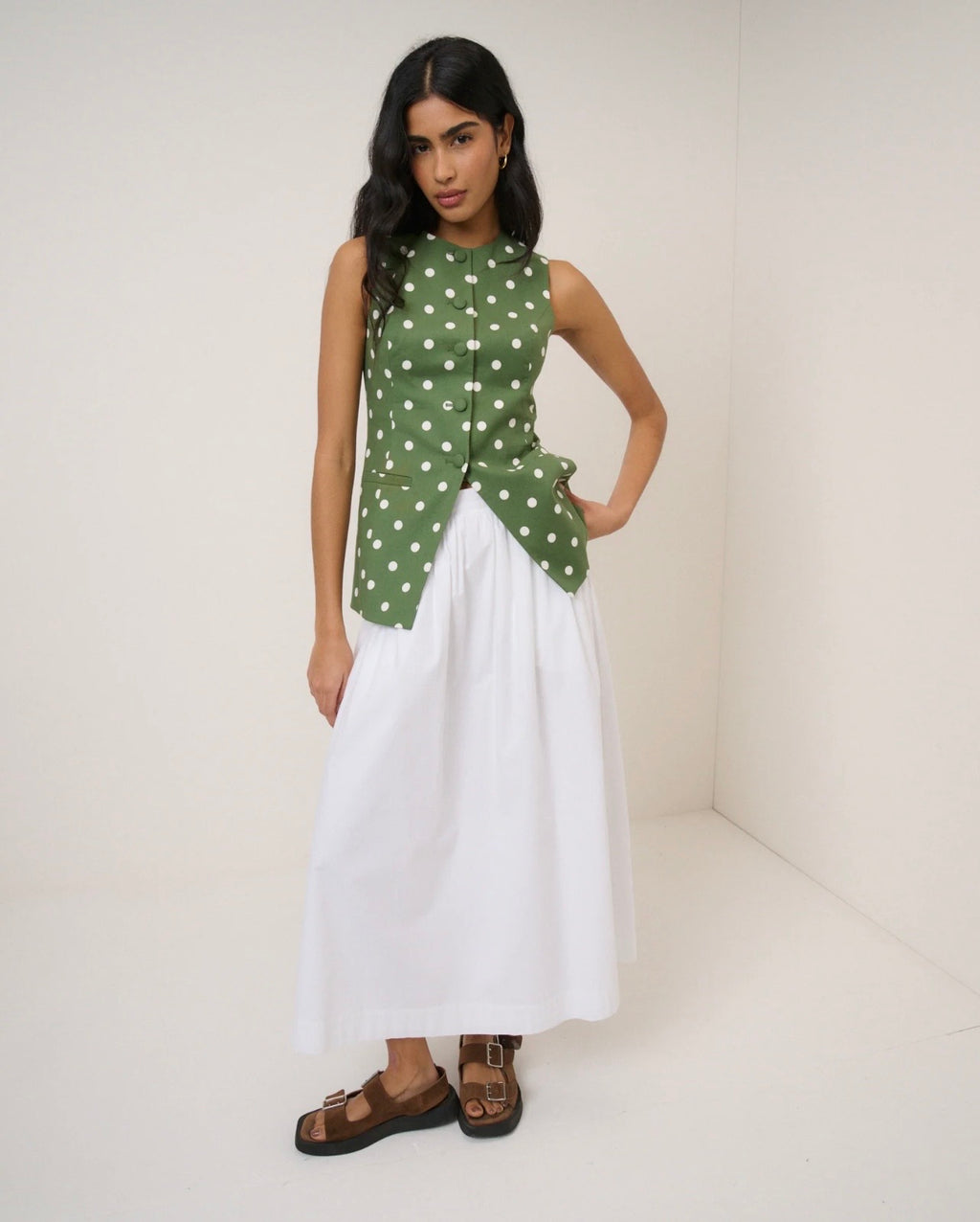 Nobody's Child Green Polka Dot Longline Tailored Waistcoat