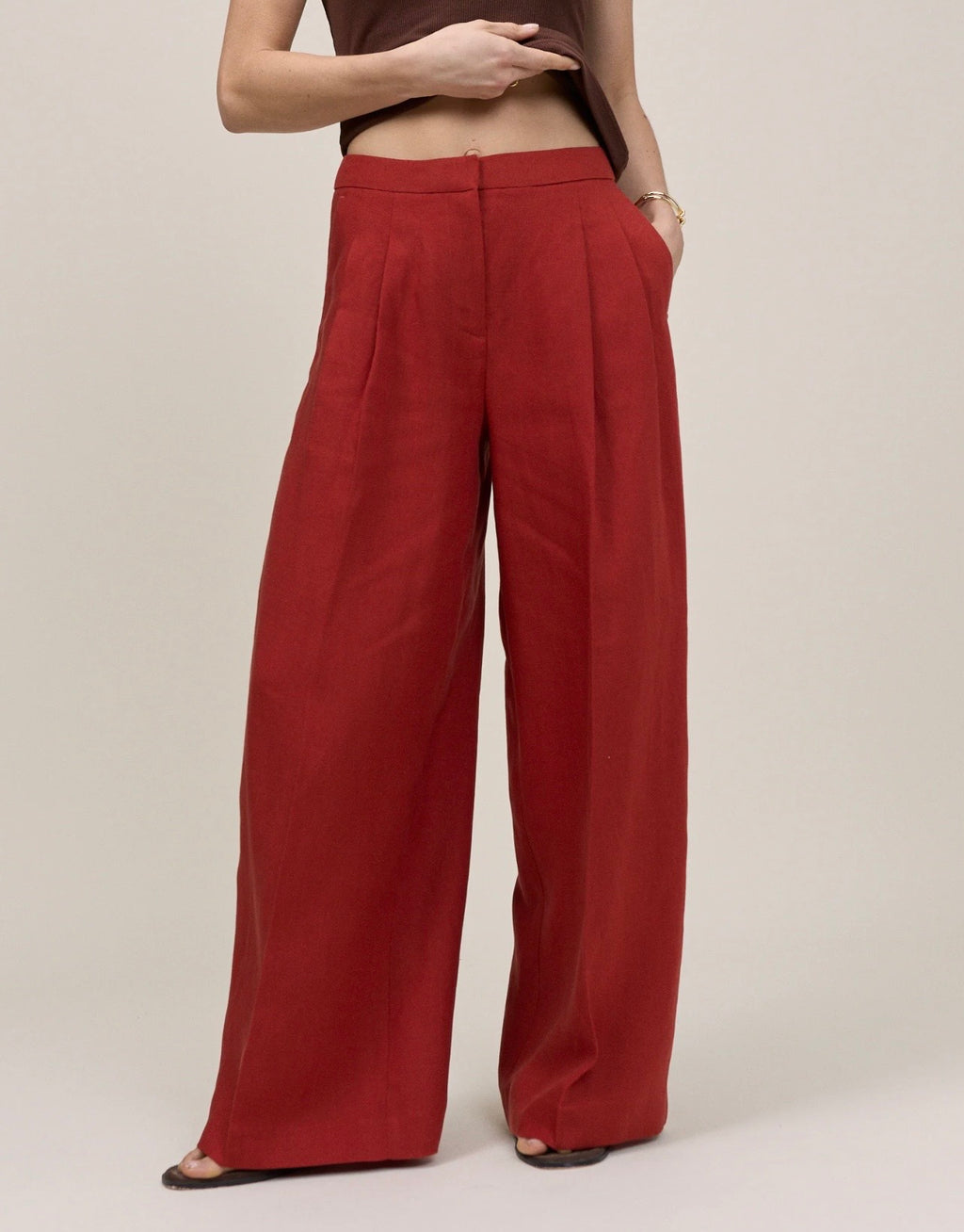 Nobody's Child Rust Relaxed Wide Leg Tailored Trousers