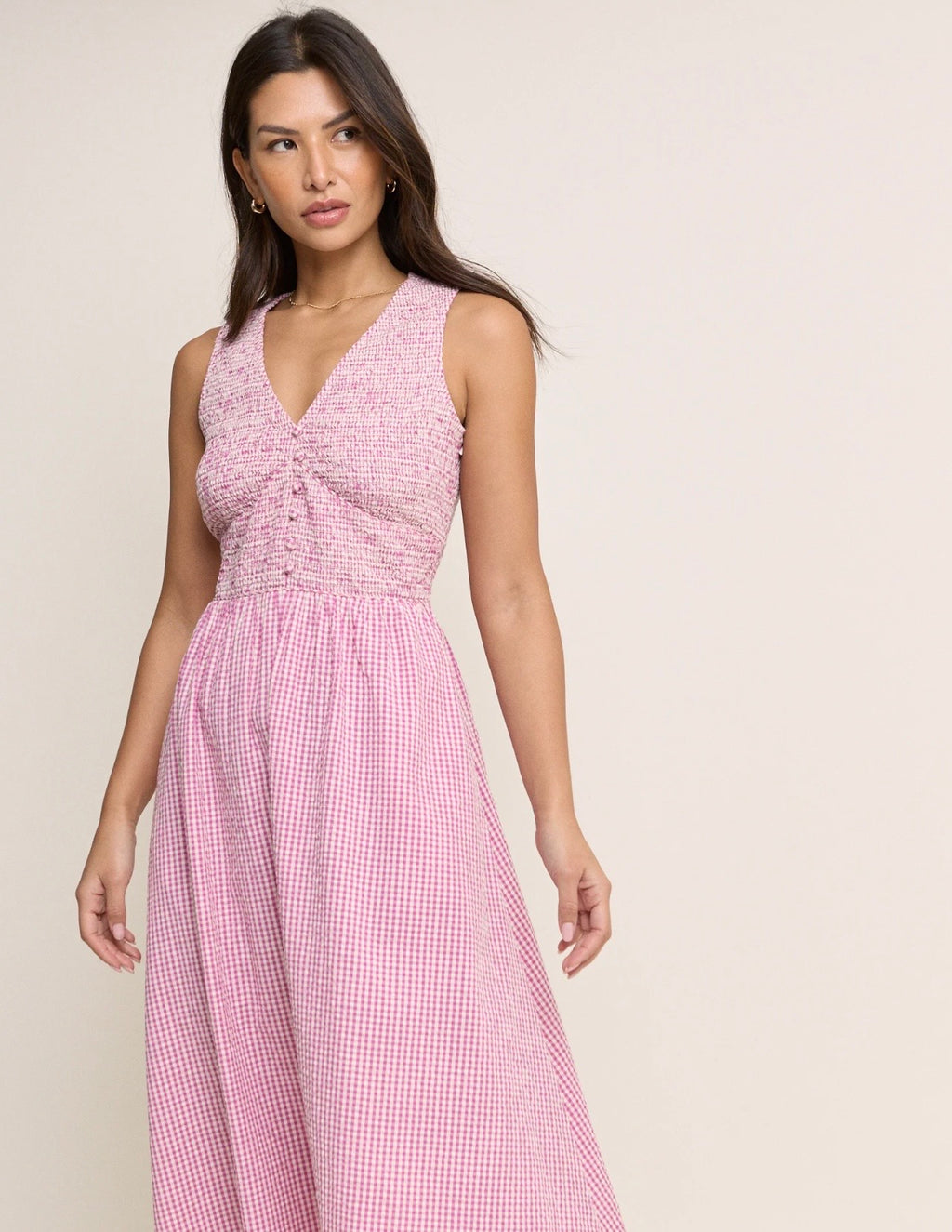 Nobody's Child Pink Gingham Sleeveless Eliza Midi Dress