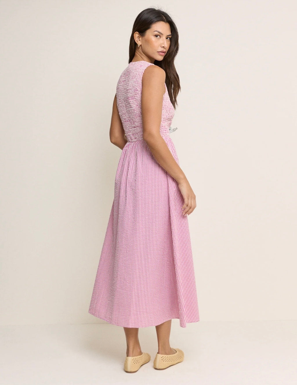 Nobody's Child Pink Gingham Sleeveless Eliza Midi Dress