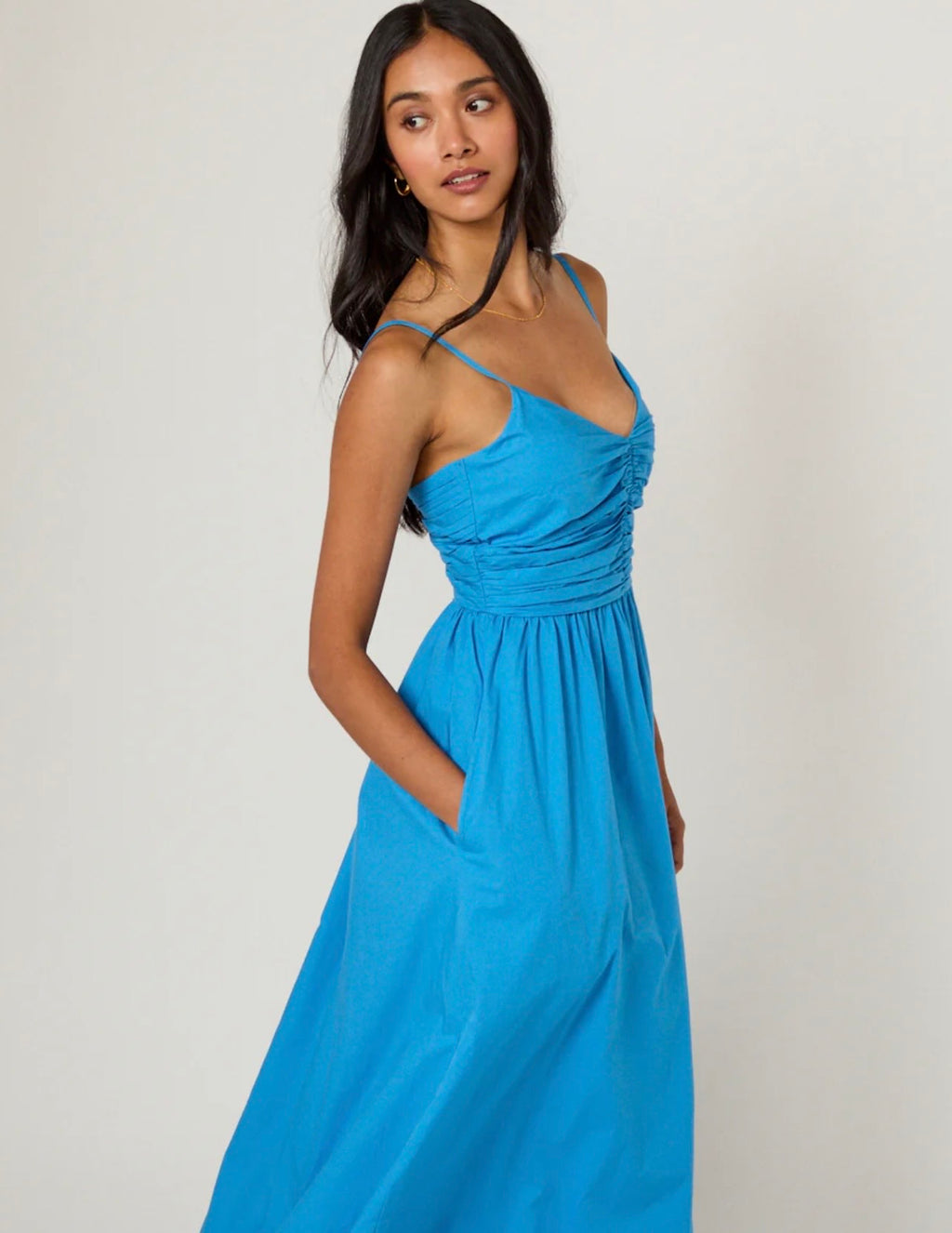 Nobody's Child Blue Ruched Paige Maxi Dress
