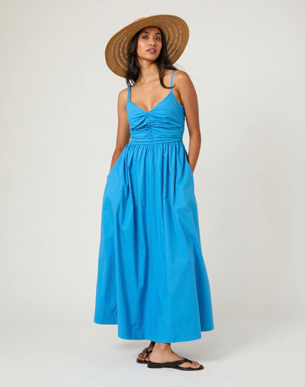 Nobody's Child Blue Ruched Paige Maxi Dress