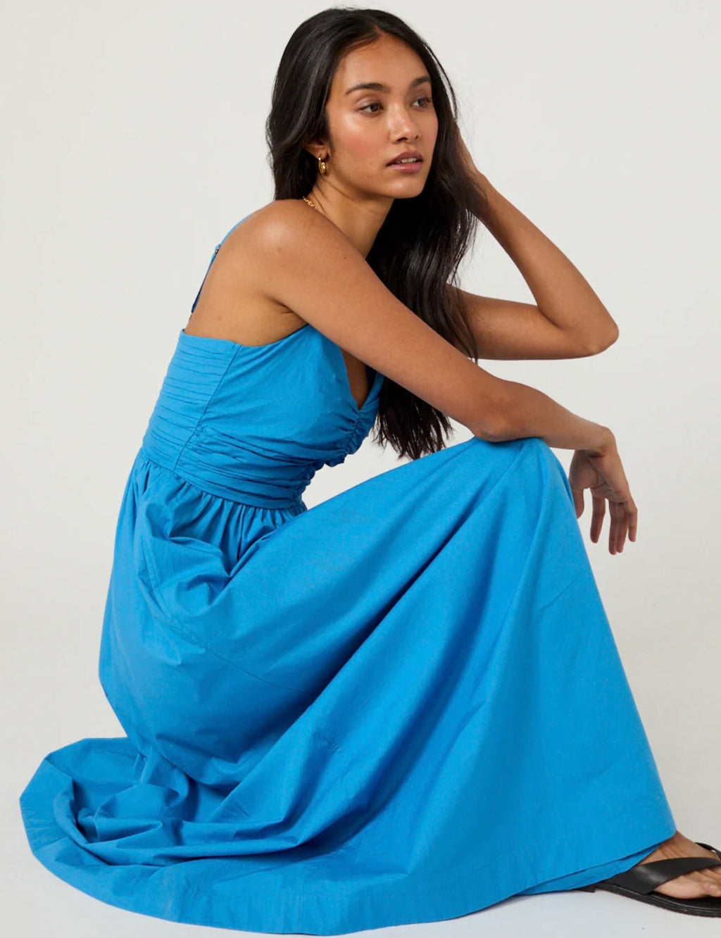 Nobody's Child Blue Ruched Paige Maxi Dress