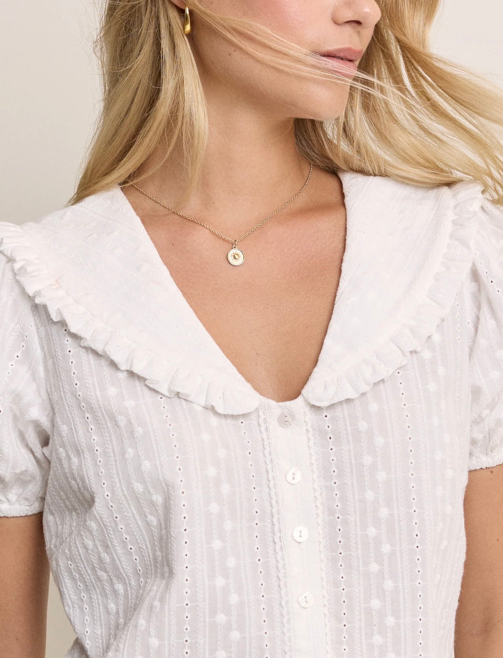 Nobody's Child White Errie Short Sleeve Blouse
