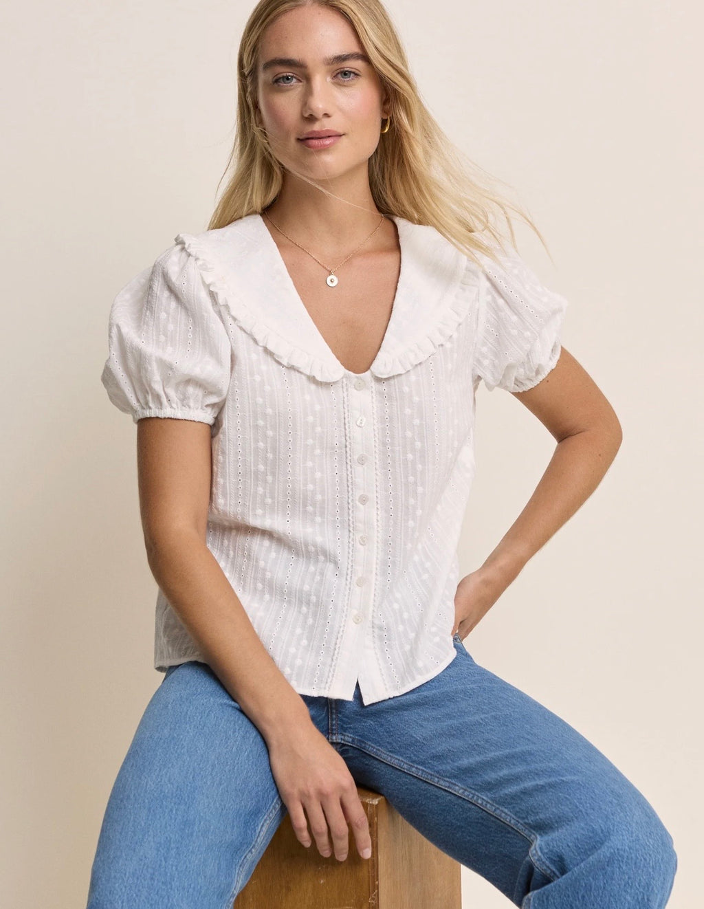 Nobody's Child White Errie Short Sleeve Blouse