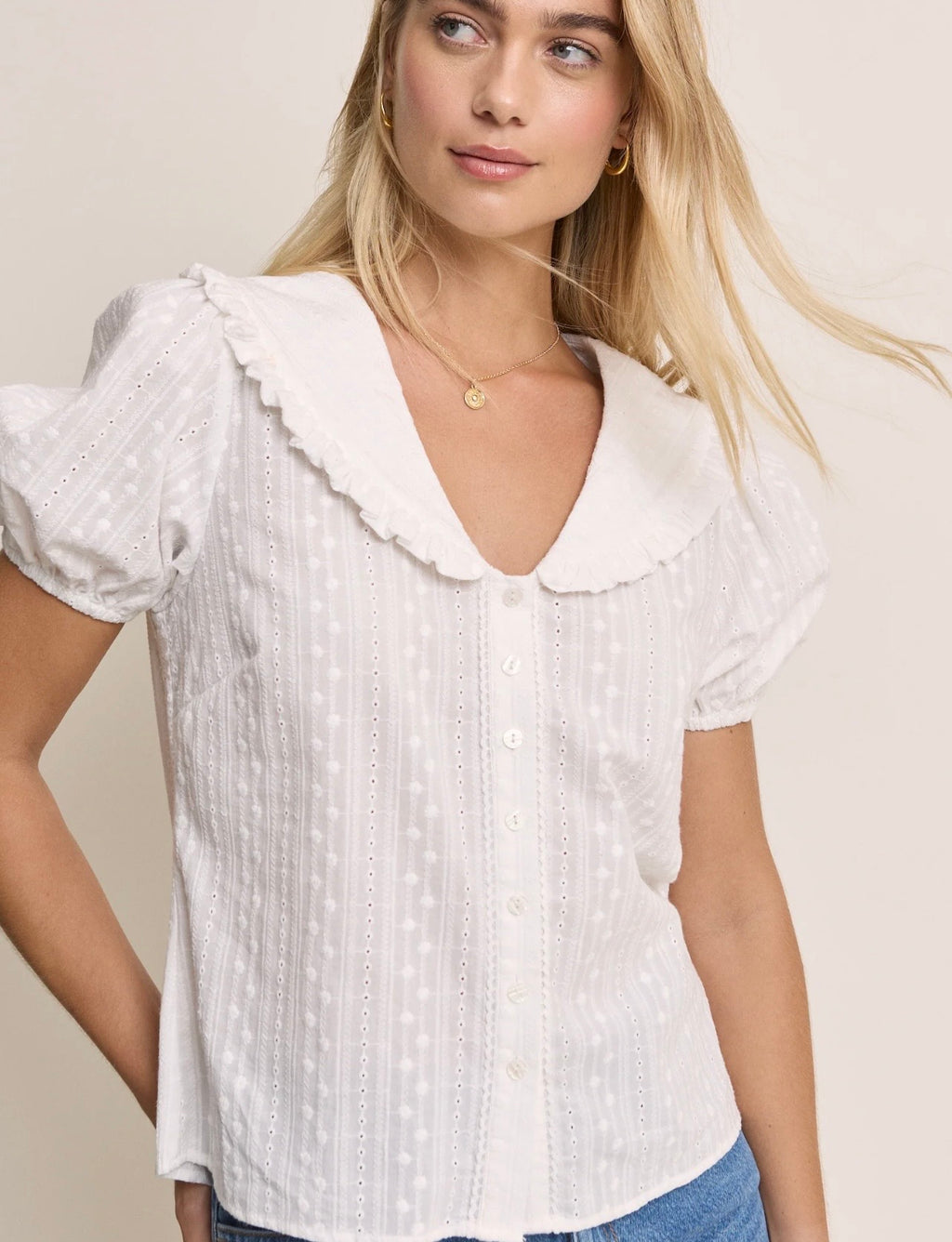 Nobody's Child White Errie Short Sleeve Blouse