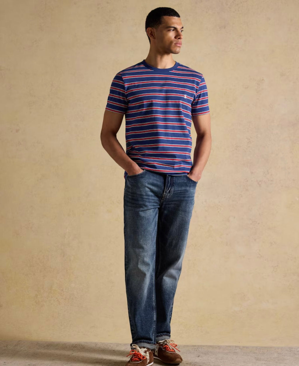 Joules Everyday Navy & Red Stripe Classic Fit Cotton T-Shirt