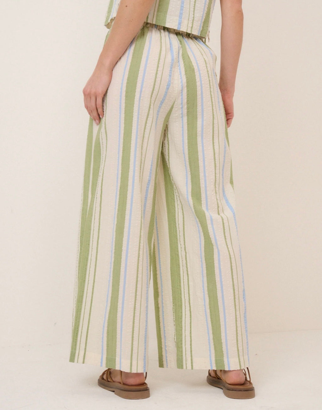 Nobody's Child Petite Green and Blue Striped Wide Leg Parker Trousers